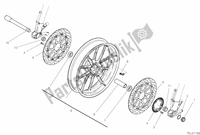All parts for the Front Wheel of the Ducati Scrambler 1100 Thailand 2020